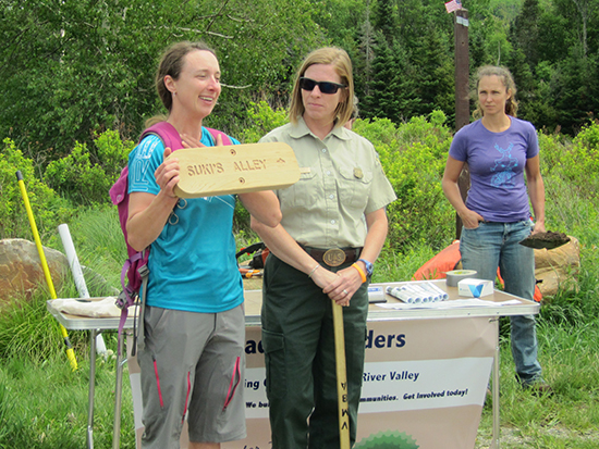 Ali Zimmer of Lincoln named one of the new trails at Blueberry Lake in honor of her dog Suki. Photo: Peggy McGrath.